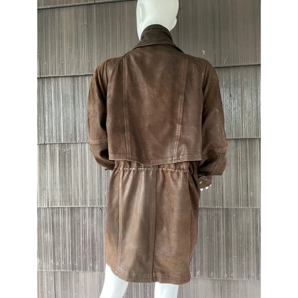 Vintage 80s Wilson’s 100% Leather Cinched Waist Mid Length Classic Jacket Size L - Picture 5 of 15